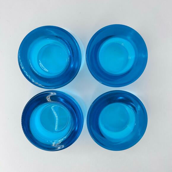 17 Crate & Barrel Dark Aqua Blue Clear Glass Tea Light Holders 3\